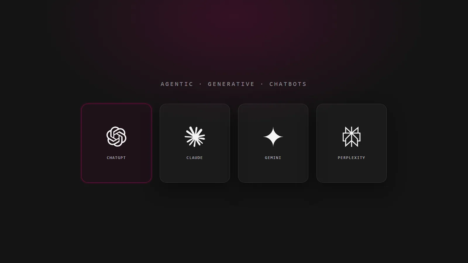 Logos of ChatGPT, Claude, Gemini and Perplexity, comparing agentic AI vs generative AI vs chatbots