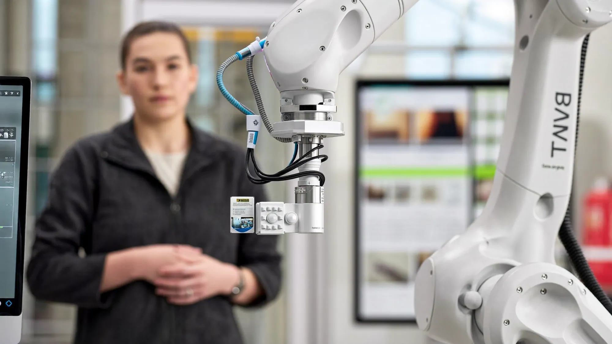 An engineer observing a clean robotic arm in a modern facility, illustrating what AI automation is
