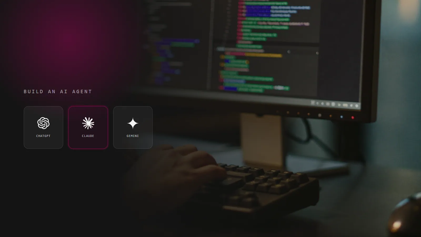 Un desarrollador programando junto a herramientas de IA, ilustrando cómo construir un agente de IA