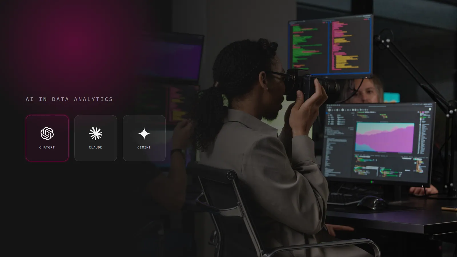 A data team with AI tools like ChatGPT and Claude, illustrating AI in data analytics