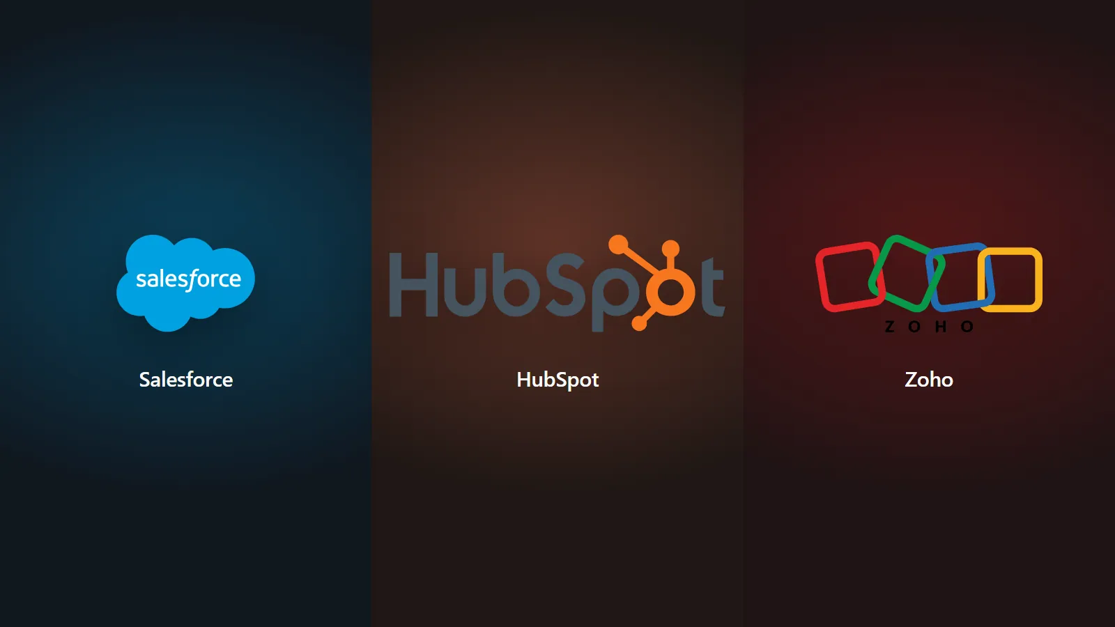 Salesforce vs HubSpot vs Zoho logos, comparing the leading CRM platforms