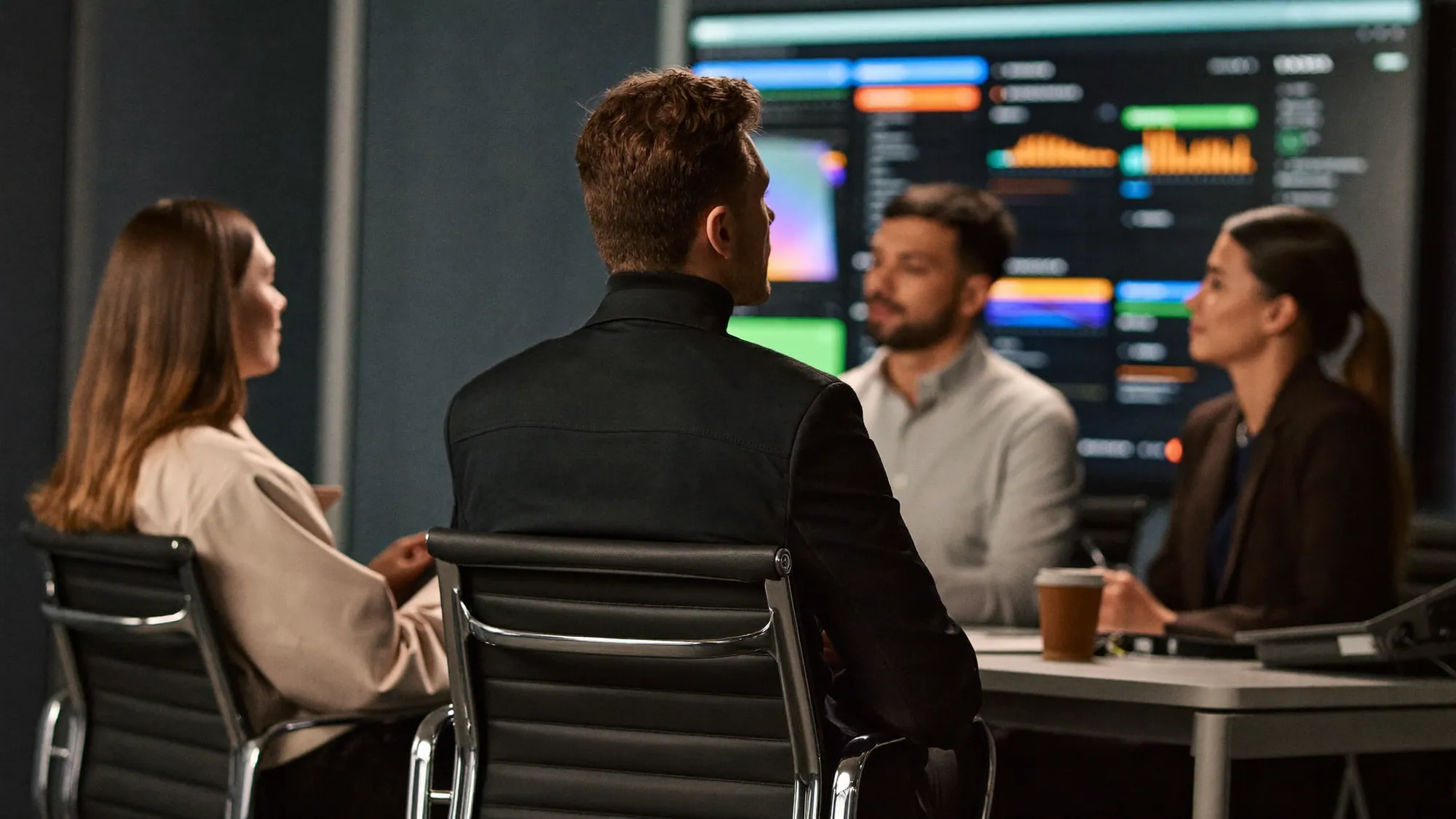 An executive team reviewing tech trends on screen, digital transformation trends for 2026