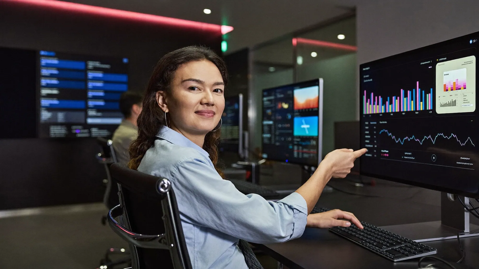 A business leader reviewing digital dashboards, illustrating what digital transformation is