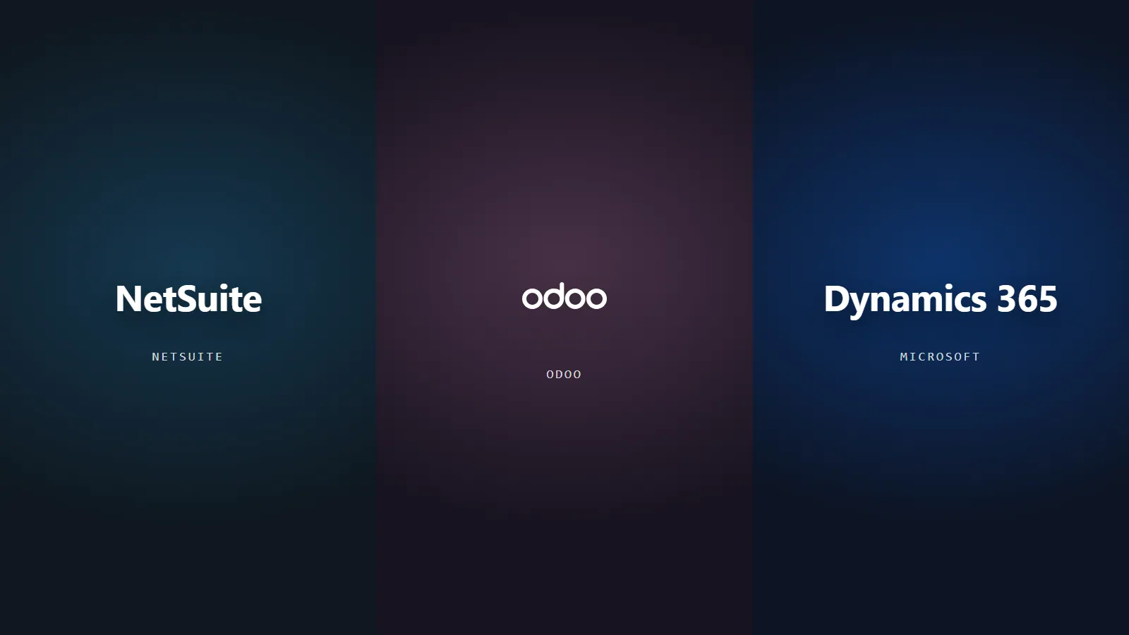 NetSuite vs Odoo vs Dynamics logos, comparing the leading ERP platforms