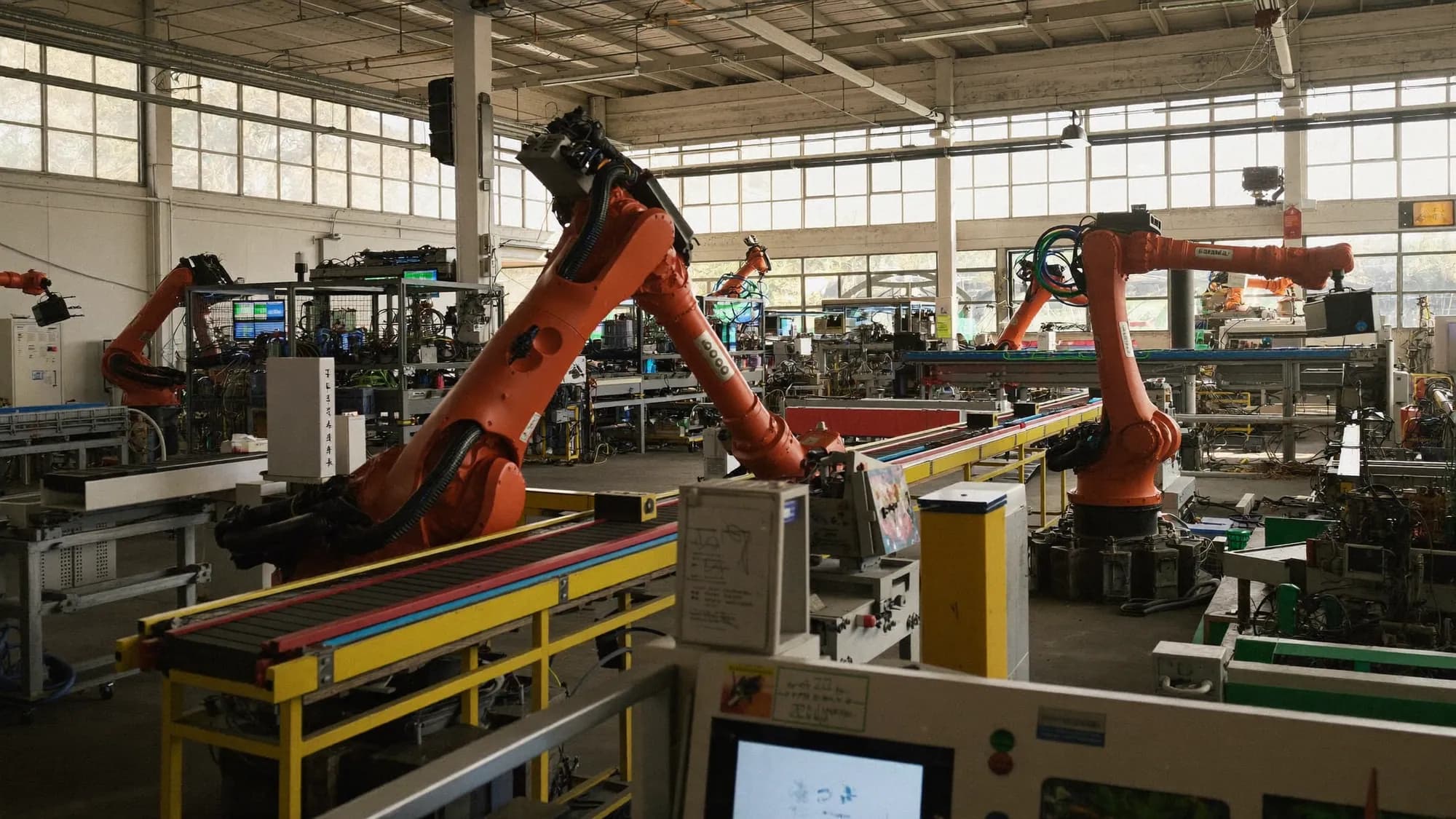 Robotic arms in a modern smart factory, illustrating the Industry 4.0 smart factory roadmap