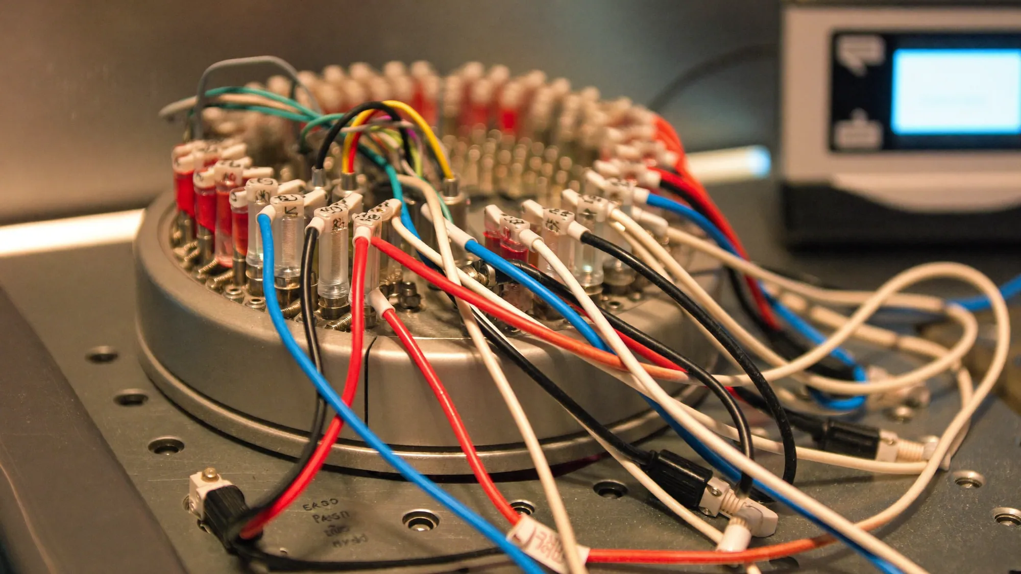 Cables y sensores conectados en equipo de fábrica, ilustrando qué es el IoT industrial