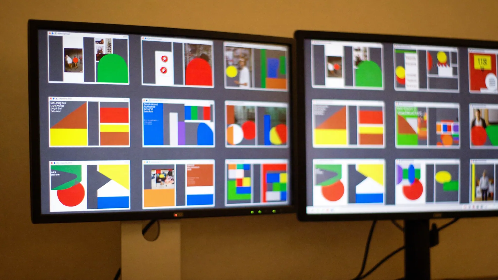 Two screens showing a custom layout versus repeated templates, custom website vs template