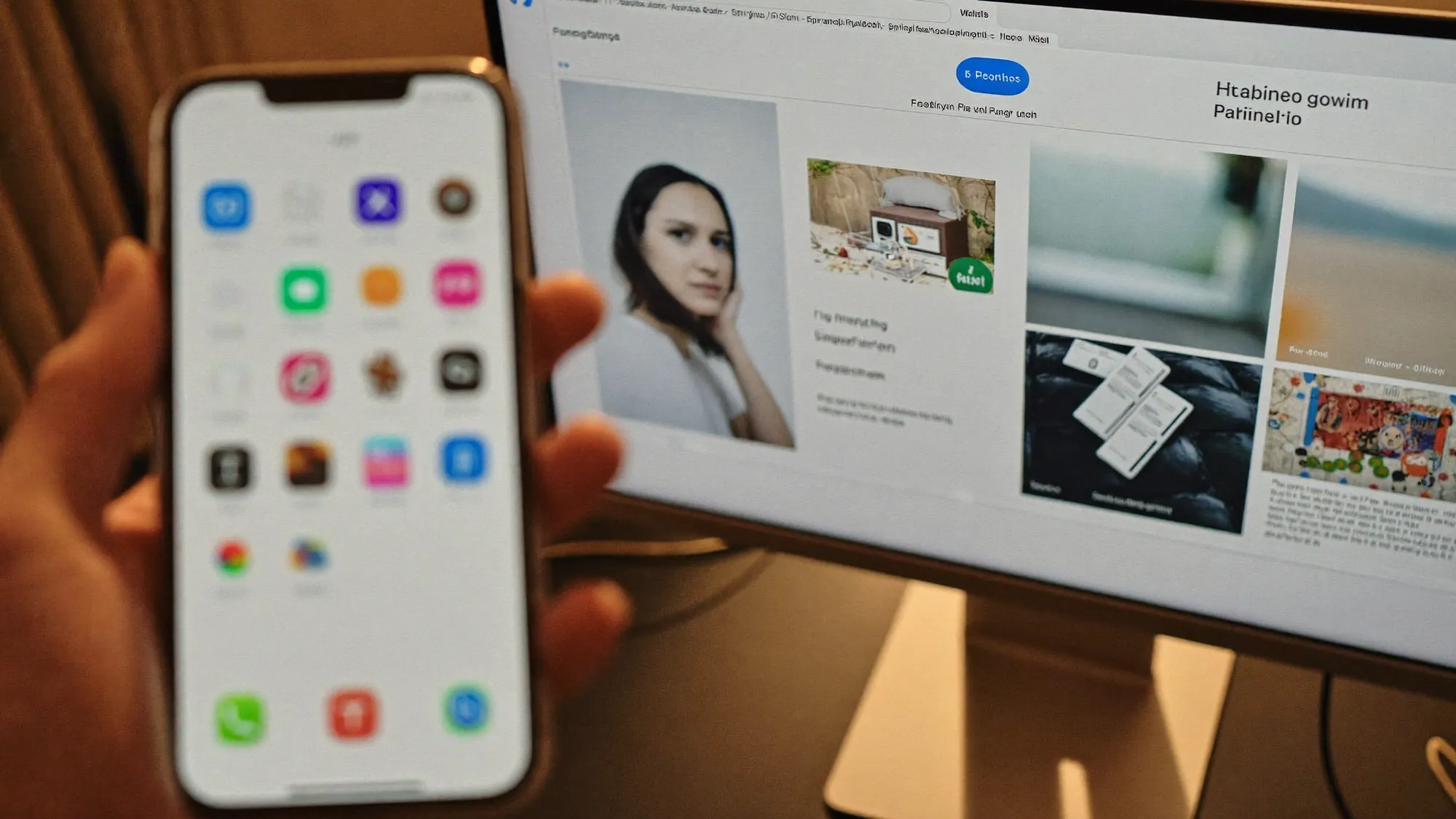 A smartphone app beside a website on a monitor, illustrating web app vs website
