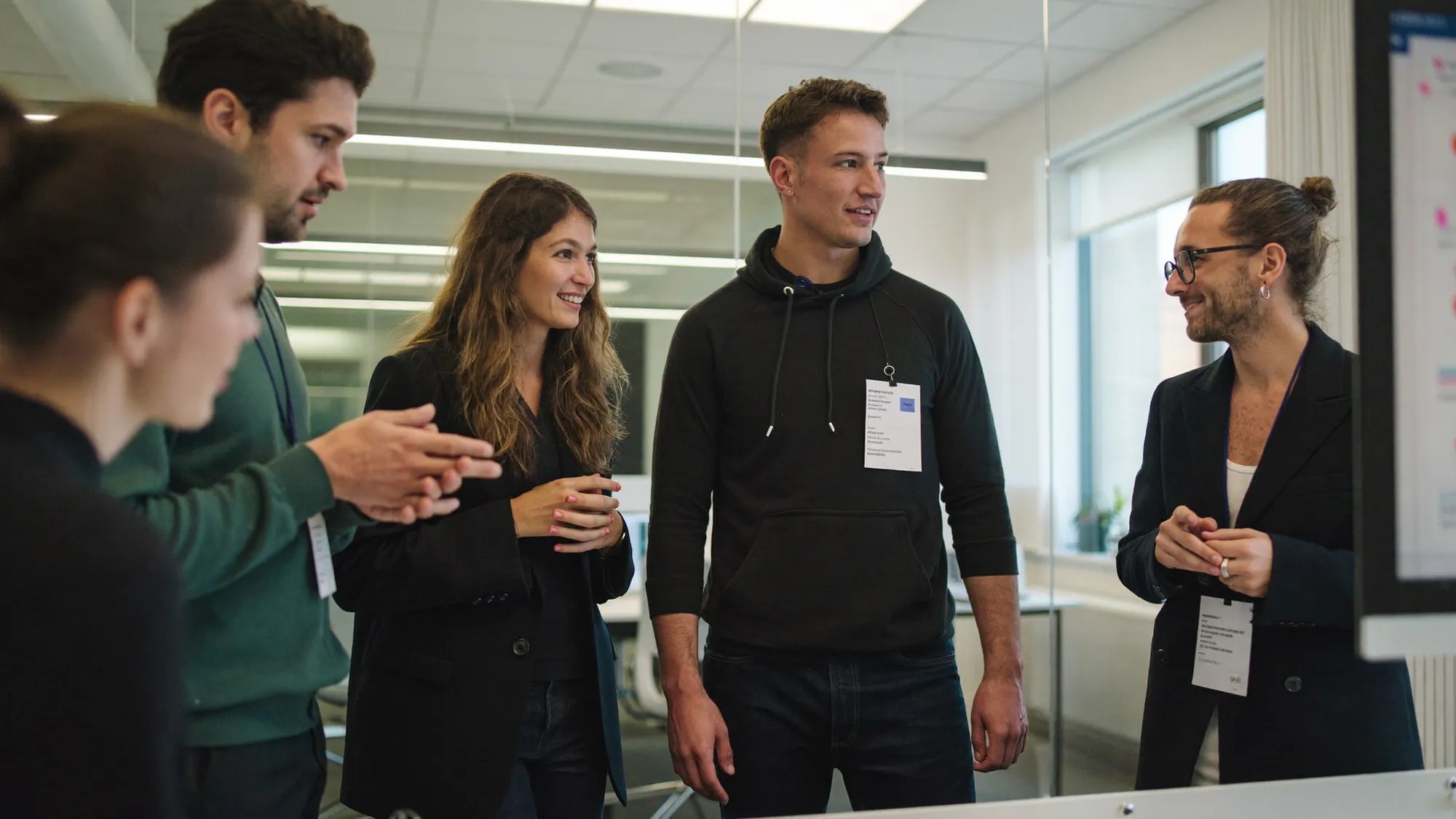 A software team in a sprint planning session collaborating on the agile custom software development process