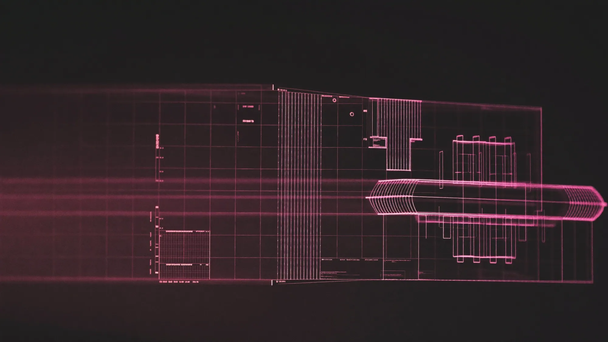 Diseñar — arquitectura wireframe luminosa ensamblándose