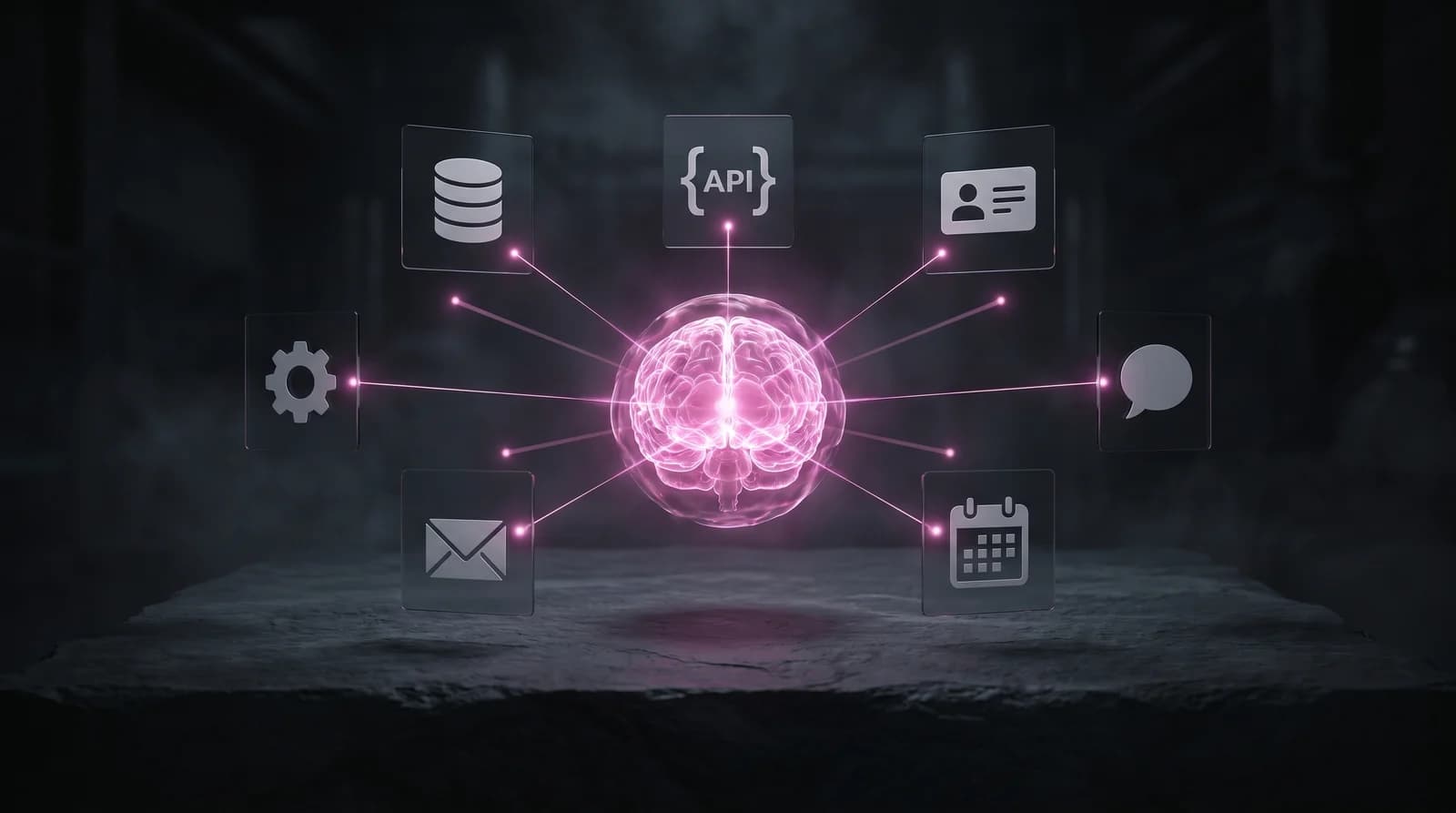 An AI agent planning a task, calling tools and APIs, and acting across a company's systems