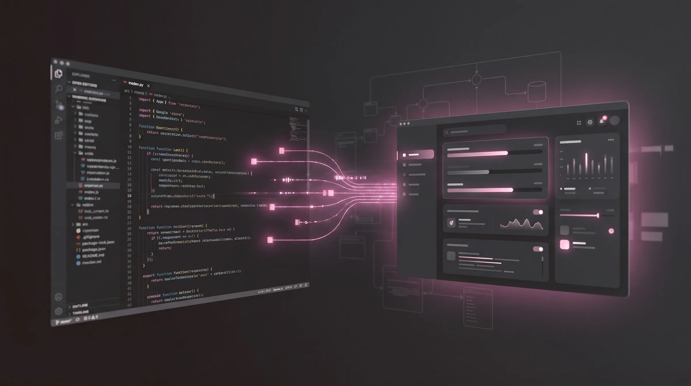 Custom software being built — code rendering into a bespoke application