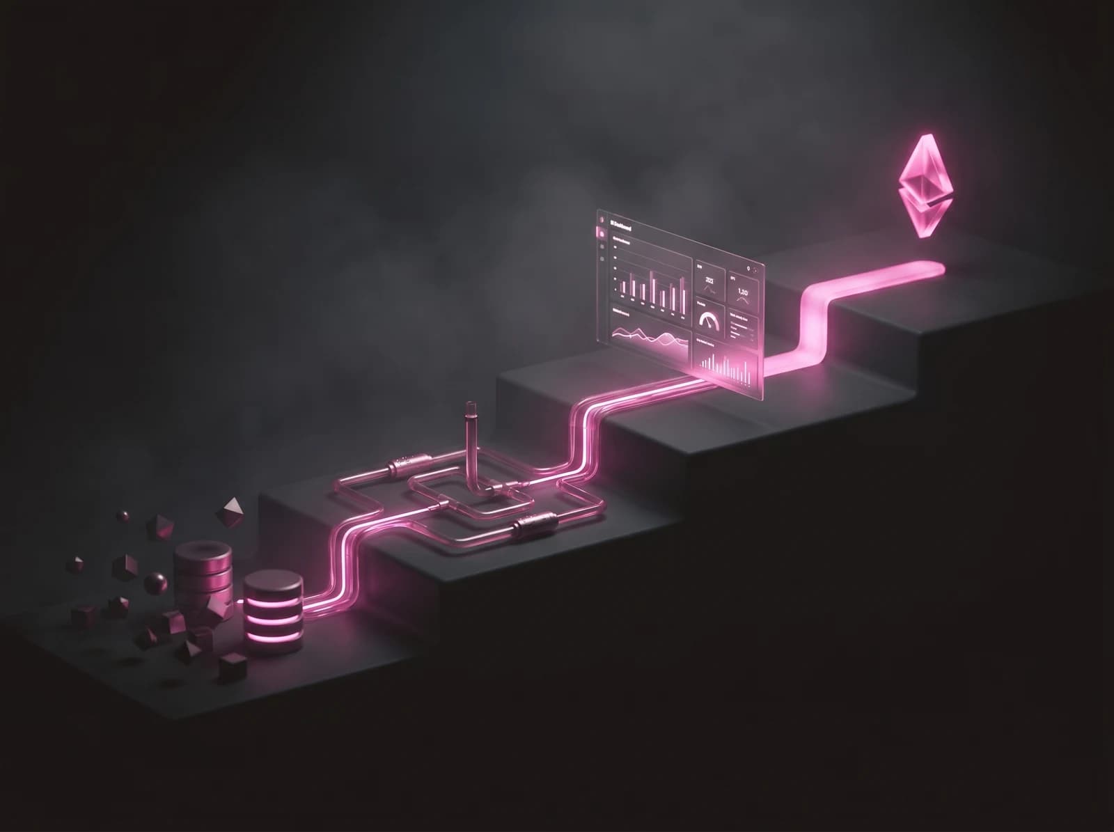 The data analytics maturity ladder: raw data flows through engineering pipelines into a BI dashboard and up to a single highlighted business decision