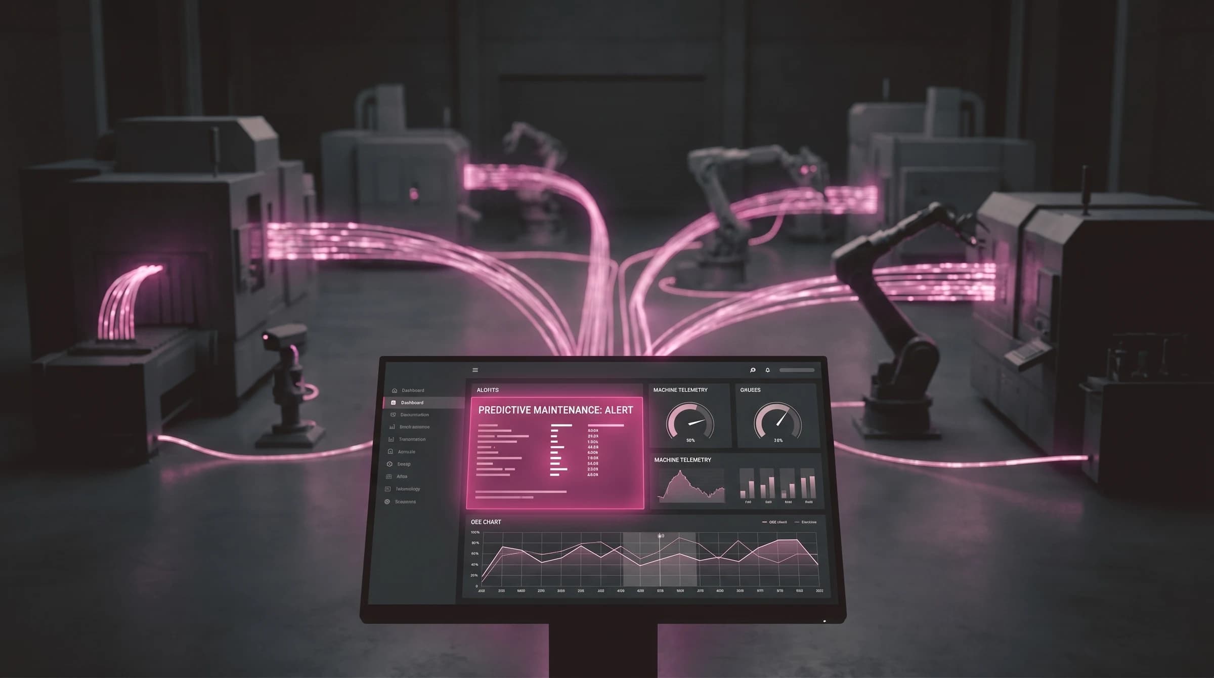 An industrial IoT dashboard turning factory-floor signals into predictive insight