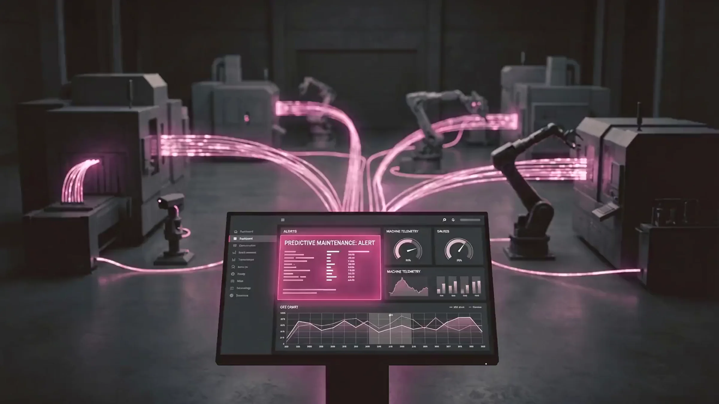 An industrial IoT dashboard turning factory-floor signals into predictive insight